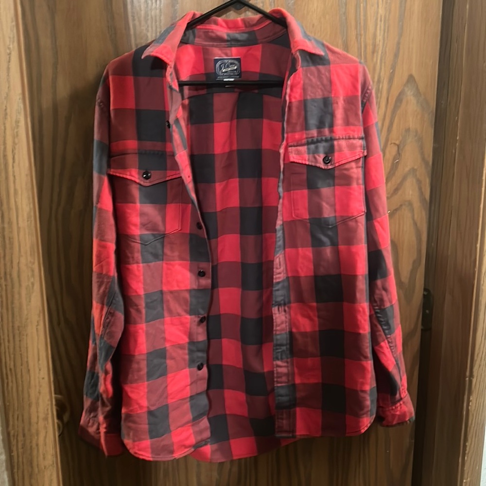 J Crew New York Mens Flannel Shirt Medium S Red Charcoal Buffalo Check Plaid